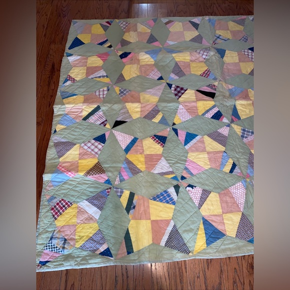 Vintage 1930-40s Handmade Feed Sack  GRANDMA'S FLOWER GARDEN QUILT 80”x67” - Picture 5 of 16